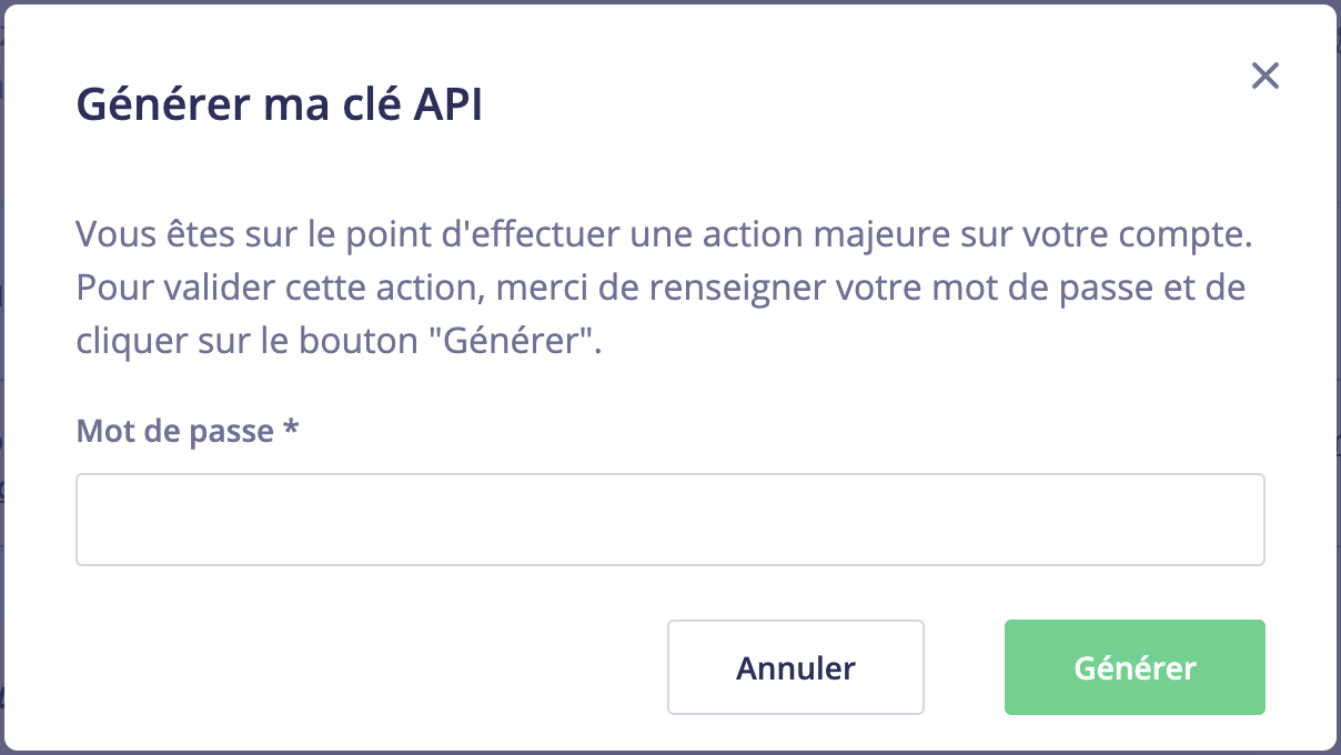 Valider la création de la clé API